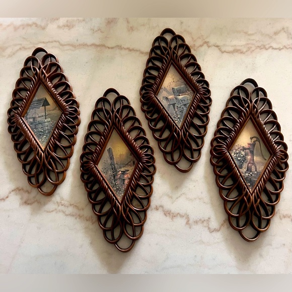 Vintage Set Of 4 MCM Burwood Country Wall Plaques Made in USA - Picture 1 of 5